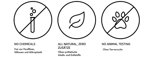 Symbole no chemicals, all natural, no animal testing